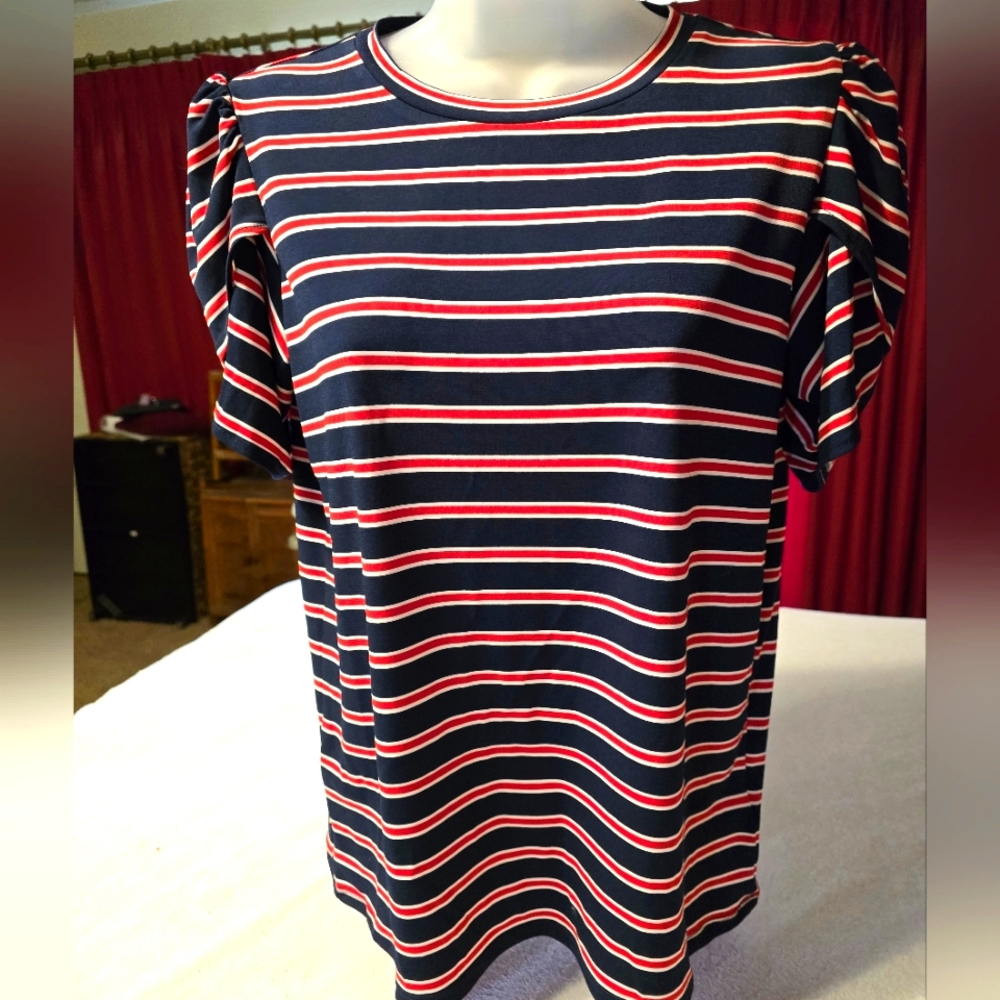 Michael Kors petite stripped flutter sleeve top.